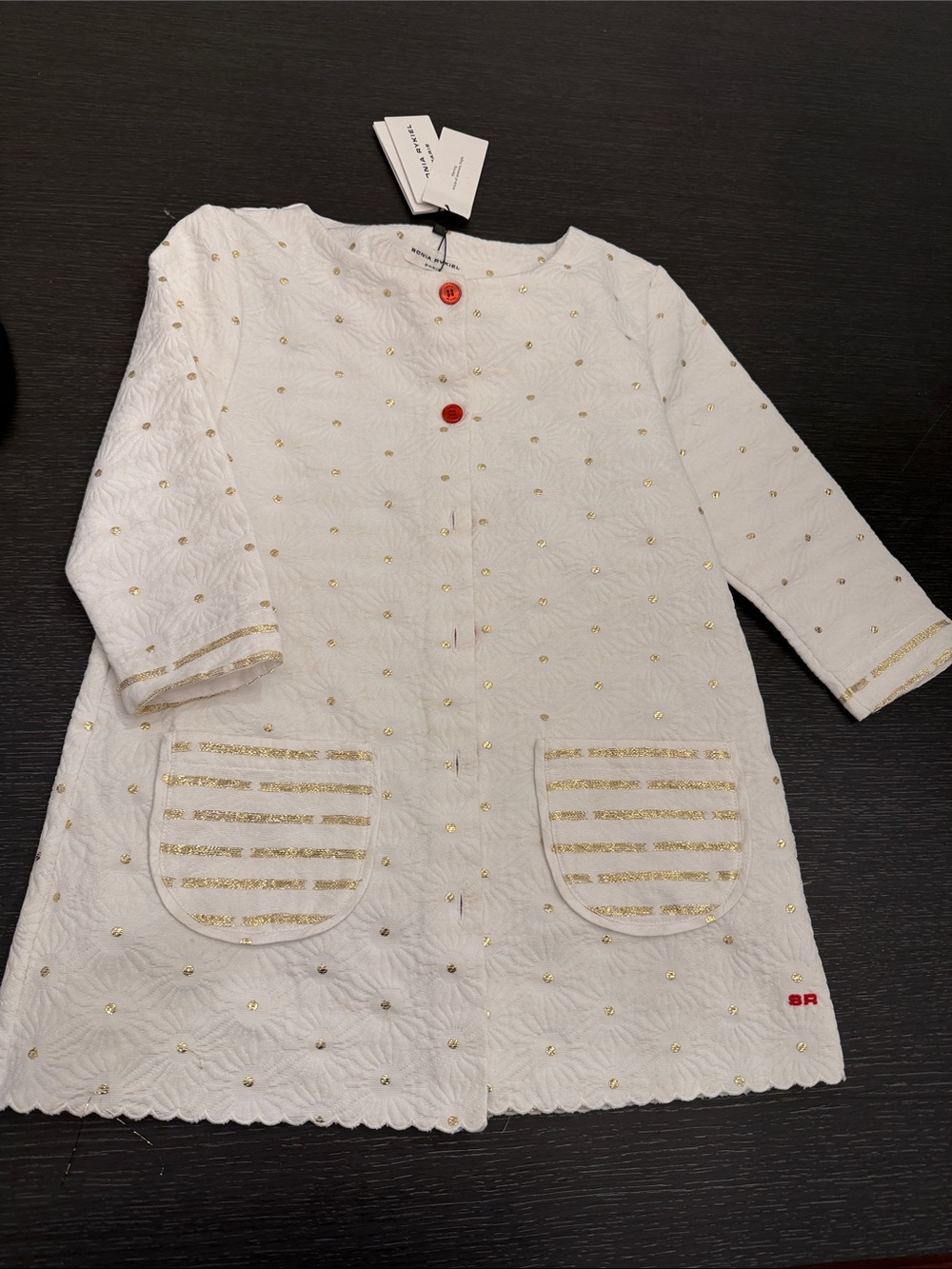Sonia Rykiel White Quilted Kids Robe with Gold Accents Size 10a